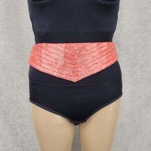 Vintage Coral Chevron Waist Belt Corset Under Bust Cummerbund